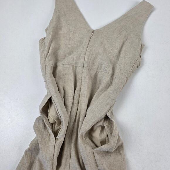 Maeve Anthropologie Jumpsuit Womens 0 Beige Linen Wide Leg V Neck Tie Waist - Picture 13 of 16